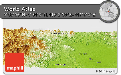 Physical Panoramic Map of the Area around 1° 13' 33" N, 116° 31' 30" E