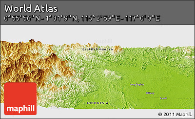Physical Panoramic Map of the Area around 1° 13' 33" N, 116° 31' 30" E