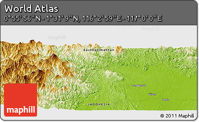Physical Panoramic Map of the Area around 1° 13' 33" N, 116° 31' 30" E