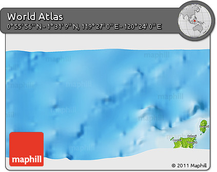 Physical 3D Map of the Area around 1° 13' 33" N, 119° 55' 30" E