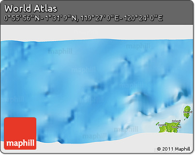 Physical 3D Map of the Area around 1° 13' 33" N, 119° 55' 30" E