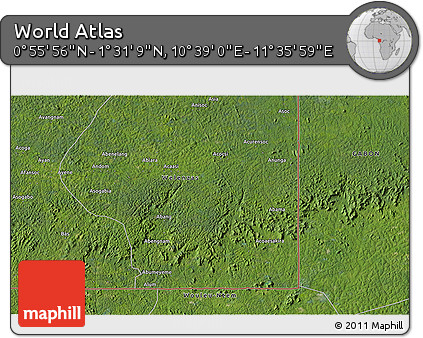 Satellite 3D Map of the Area around 1° 13' 33" N, 11° 7' 30" E