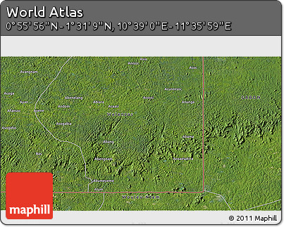 Satellite 3D Map of the Area around 1° 13' 33" N, 11° 7' 30" E