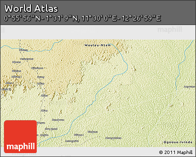Physical 3D Map of the Area around 1° 13' 33" N, 11° 58' 29" E