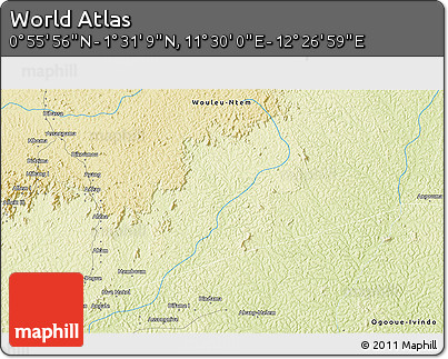 Physical 3D Map of the Area around 1° 13' 33" N, 11° 58' 29" E
