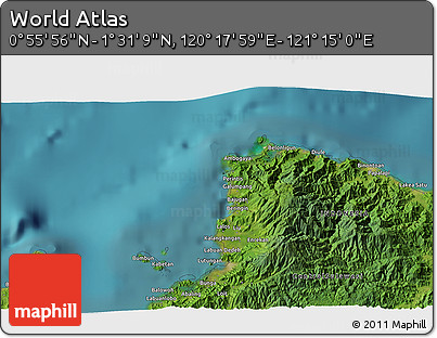 Satellite 3D Map of the Area around 1° 13' 33" N, 120° 46' 30" E