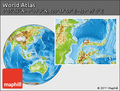 Physical Location Map of the Area around 1° 13' 33" N, 120° 46' 30" E