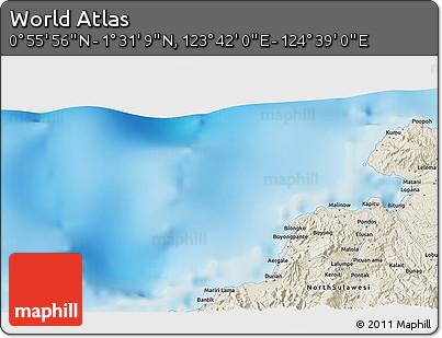 Shaded Relief 3D Map of the Area around 1° 13' 33" N, 124° 10' 30" E