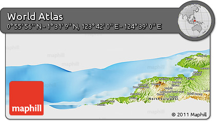 Physical Panoramic Map of the Area around 1° 13' 33" N, 124° 10' 30" E