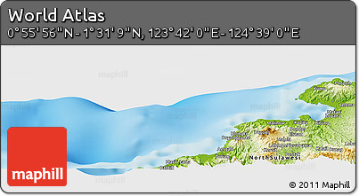 Physical Panoramic Map of the Area around 1° 13' 33" N, 124° 10' 30" E
