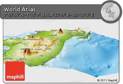 Physical Panoramic Map of the Area around 1° 13' 33" N, 125° 1' 30" E