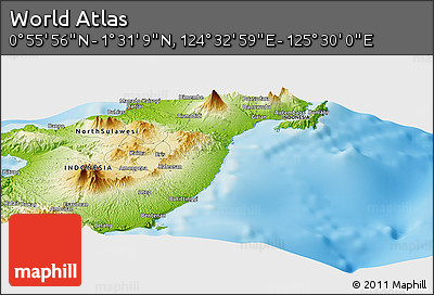 Physical Panoramic Map of the Area around 1° 13' 33" N, 125° 1' 30" E