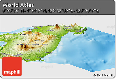 Physical Panoramic Map of the Area around 1° 13' 33" N, 125° 1' 30" E