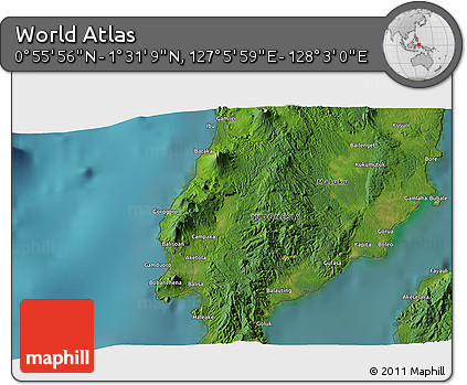 Satellite 3D Map of the Area around 1° 13' 33" N, 127° 34' 30" E