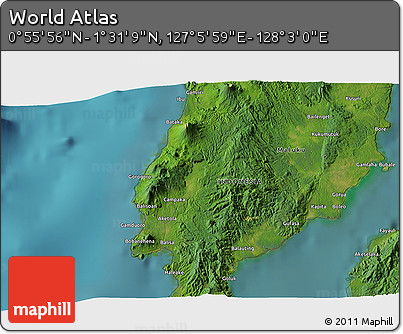Satellite 3D Map of the Area around 1° 13' 33" N, 127° 34' 30" E