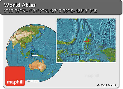 Satellite Location Map of the Area around 1° 13' 33" N, 127° 34' 30" E