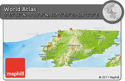 Physical Panoramic Map of the Area around 1° 13' 33" N, 127° 34' 30" E