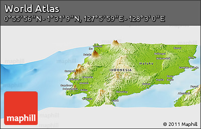 Physical Panoramic Map of the Area around 1° 13' 33" N, 127° 34' 30" E