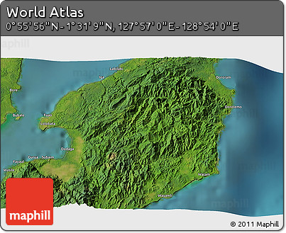 Satellite 3D Map of the Area around 1° 13' 33" N, 128° 25' 30" E