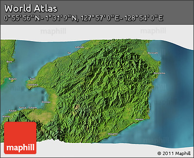 Satellite 3D Map of the Area around 1° 13' 33" N, 128° 25' 30" E