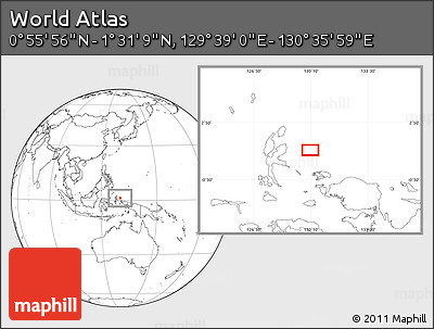 Blank Location Map of the Area around 1° 13' 33" N, 130° 7' 30" E
