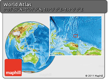 Physical Location Map of the Area around 1° 13' 33" N, 133° 31' 30" E
