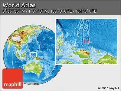Physical Location Map of the Area around 1° 13' 33" N, 133° 31' 30" E