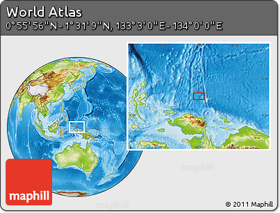 Physical Location Map of the Area around 1° 13' 33" N, 133° 31' 30" E
