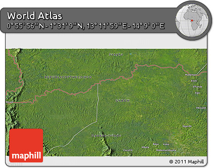 Satellite 3D Map of the Area around 1° 13' 33" N, 13° 40' 30" E