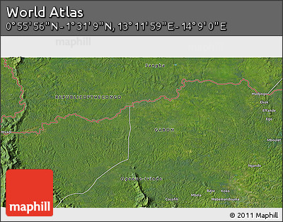 Satellite 3D Map of the Area around 1° 13' 33" N, 13° 40' 30" E