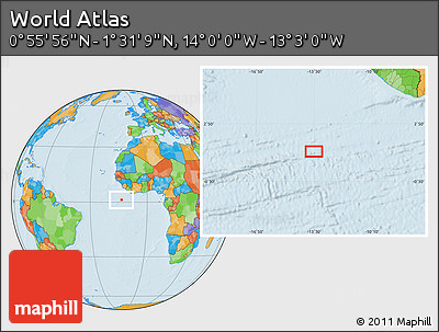 Political Location Map of the Area around 1° 13' 33" N, 13° 31' 30" W