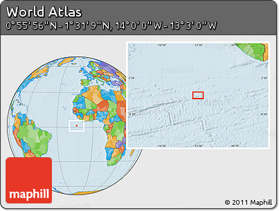 Political Location Map of the Area around 1° 13' 33" N, 13° 31' 30" W