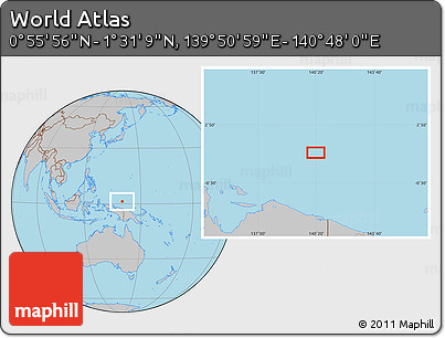 Gray Location Map of the Area around 1° 13' 33" N, 140° 19' 29" E