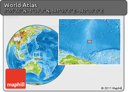 Physical Location Map of the Area around 1° 13' 33" N, 142° 1' 30" E