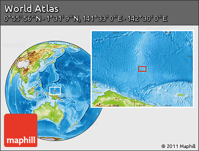 Physical Location Map of the Area around 1° 13' 33" N, 142° 1' 30" E