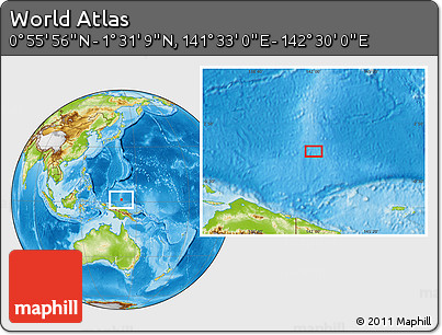 Physical Location Map of the Area around 1° 13' 33" N, 142° 1' 30" E