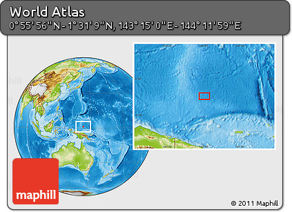 Physical Location Map of the Area around 1° 13' 33" N, 143° 43' 29" E