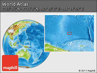 Physical Location Map of the Area around 1° 13' 33" N, 143° 43' 29" E