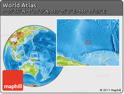 Physical Location Map of the Area around 1° 13' 33" N, 143° 43' 29" E
