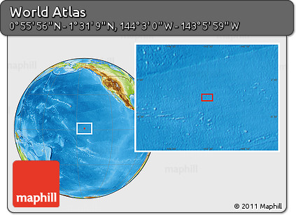 Physical Location Map of the Area around 1° 13' 33" N, 143° 34' 29" W