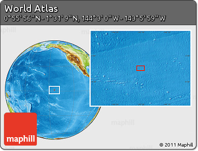 Physical Location Map of the Area around 1° 13' 33" N, 143° 34' 29" W