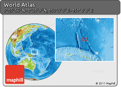 Physical Location Map of the Area around 1° 13' 33" N, 150° 31' 30" E