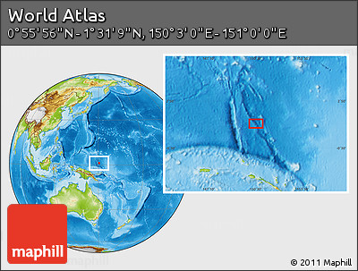 Physical Location Map of the Area around 1° 13' 33" N, 150° 31' 30" E