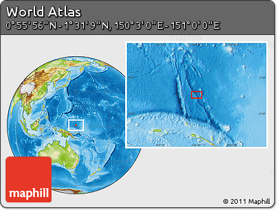 Physical Location Map of the Area around 1° 13' 33" N, 150° 31' 30" E
