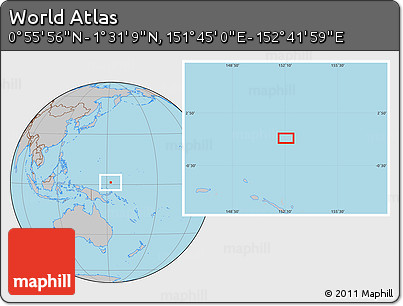 Gray Location Map of the Area around 1° 13' 33" N, 152° 13' 29" E