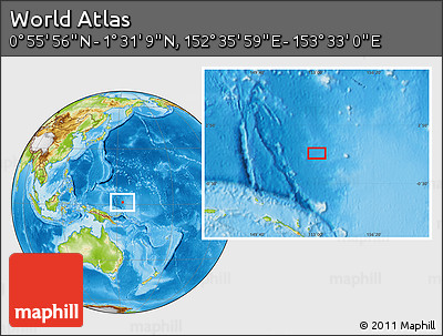 Physical Location Map of the Area around 1° 13' 33" N, 153° 4' 29" E