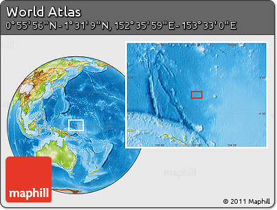 Physical Location Map of the Area around 1° 13' 33" N, 153° 4' 29" E