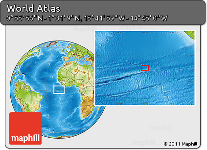 Physical Location Map of the Area around 1° 13' 33" N, 15° 13' 29" W