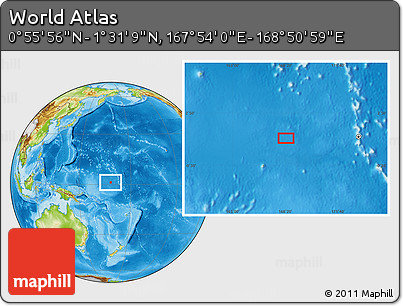 Physical Location Map of the Area around 1° 13' 33" N, 168° 22' 30" E