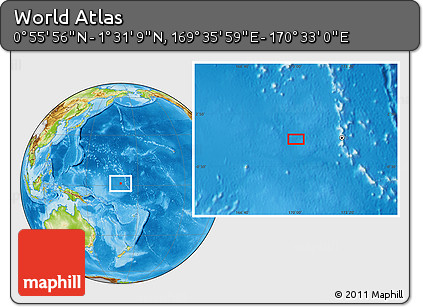 Physical Location Map of the Area around 1° 13' 33" N, 170° 4' 29" E